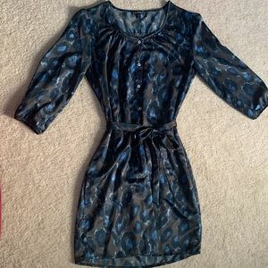Peacock-printed long sleeve dress